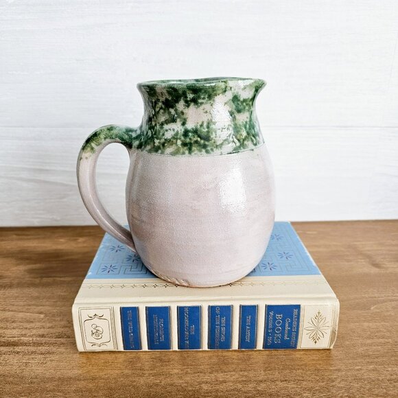 Studio Art Pottery Ceramic Green & Gray Chicken Rooster Jug Pitcher with Handle - Picture 4 of 10